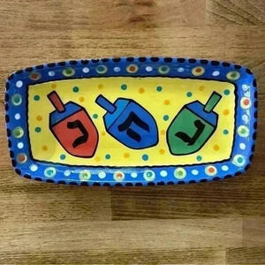 Chris Bubany Tucson Artist Hand Painted Hanukkah Dreidel Dish